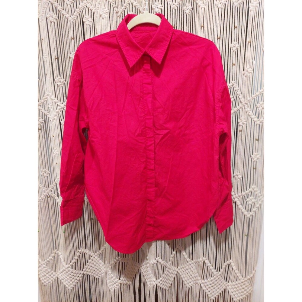 Daily Drills Long Sleeve Red 100% Cotton Shirt hidden button placket XS/S EUC